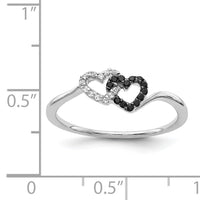 14k White Gold Black and White Diamond Double Heart Ring-RM5717