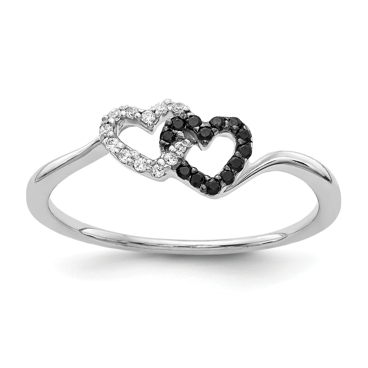 14k White Gold Black and White Diamond Double Heart Ring-RM5717