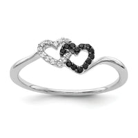 14k White Gold Black and White Diamond Double Heart Ring-RM5717