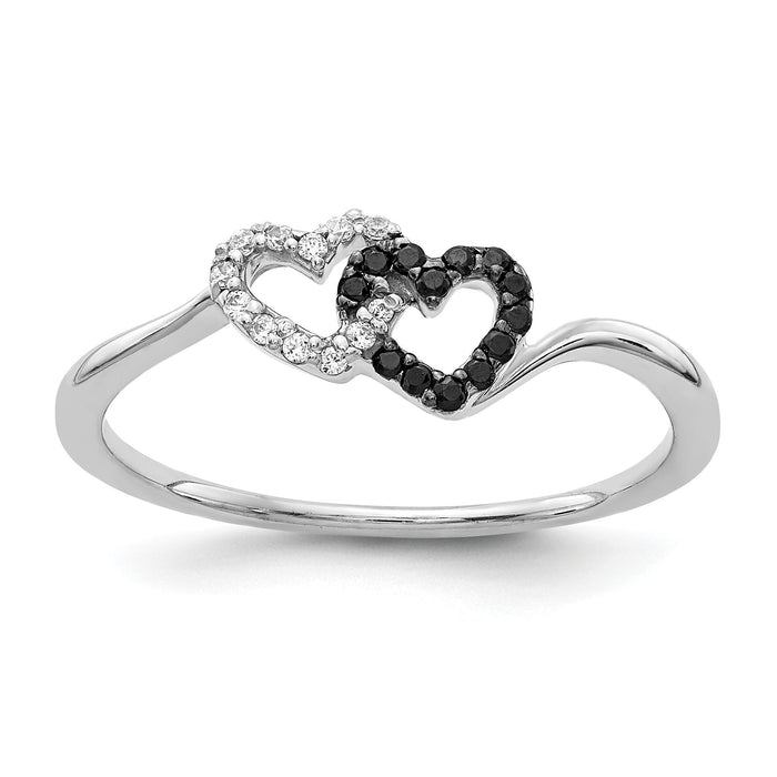 14k White Gold Black and White Diamond Double Heart Ring-RM5717