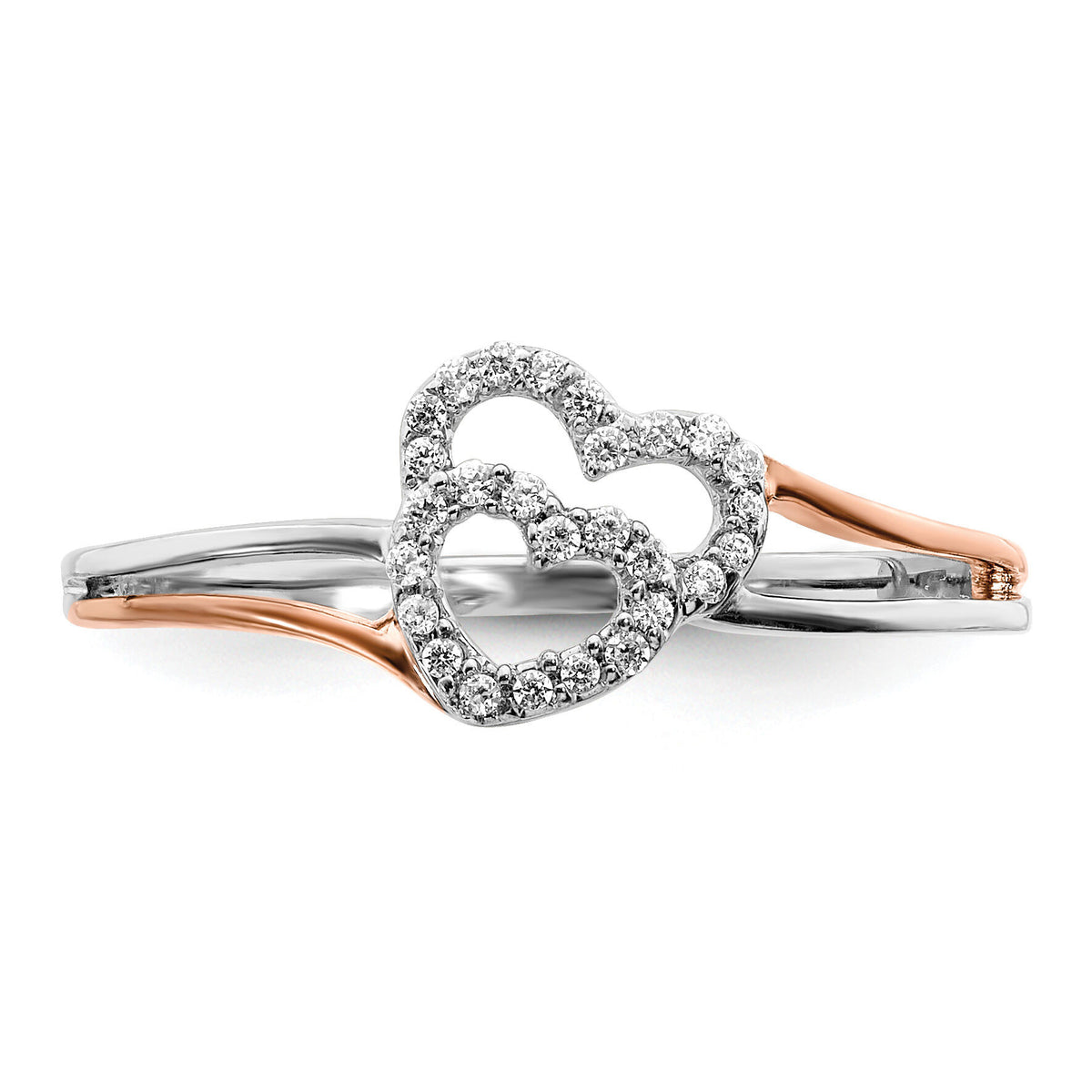 14k White and Rose Gold Diamond Polished Double Heart Ring-RM5724