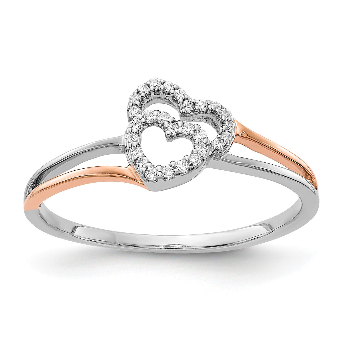 14k White and Rose Gold Diamond Polished Double Heart Ring-RM5724