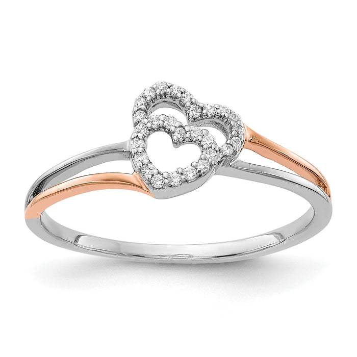 14k White and Rose Gold Diamond Polished Double Heart Ring-RM5724