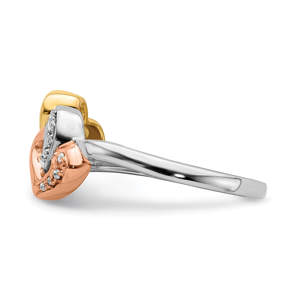 14k Tri-color Diamond Triple Heart Ring-RM5725