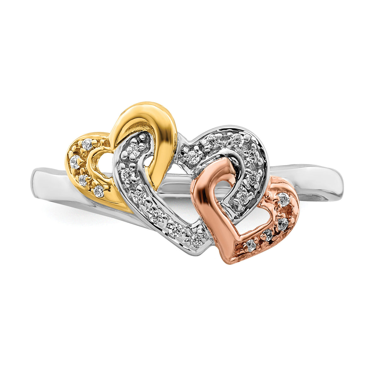 14k Tri-color Diamond Triple Heart Ring-RM5725