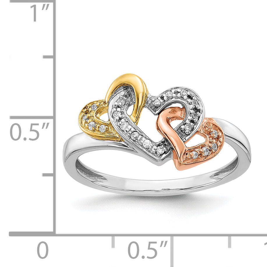 14k Tri-color Diamond Triple Heart Ring-RM5725