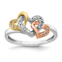 14k Tri-color Diamond Triple Heart Ring-RM5725
