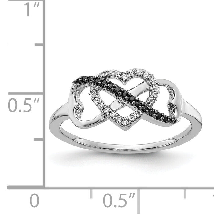 14k White Gold Black and White Diamond Infinity and Heart Ring-RM5726