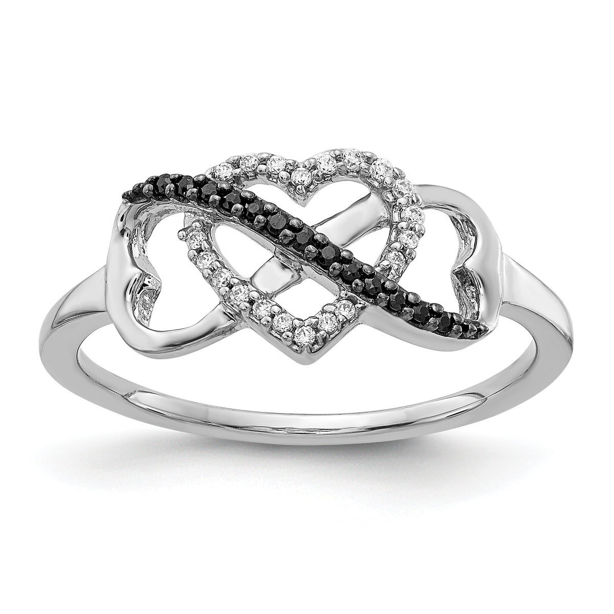 14k White Gold Black and White Diamond Infinity and Heart Ring-RM5726-BK-010-WA