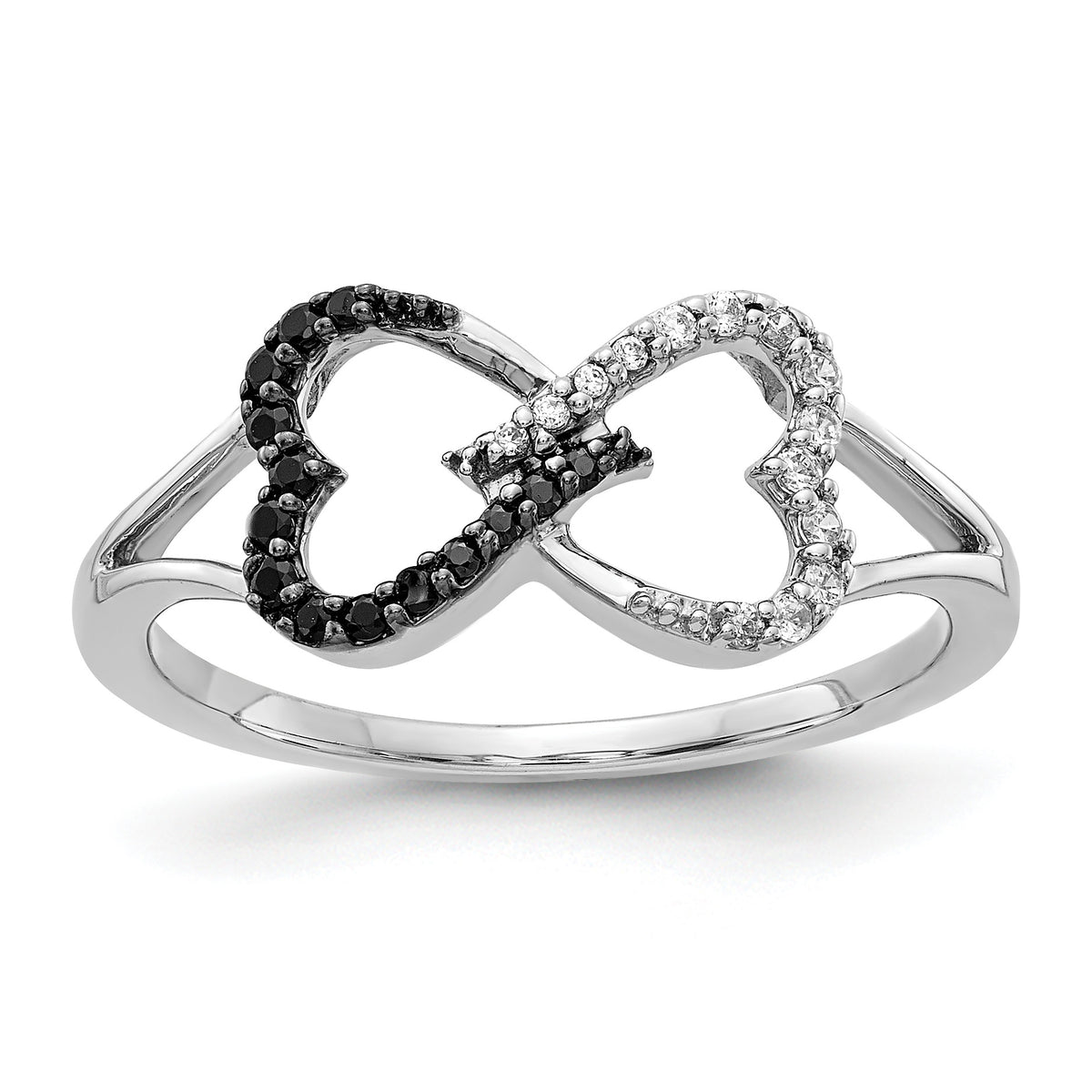 14k White Gold Black and White Diamond Infinity Heart Ring-RM5728-BK-016-WA