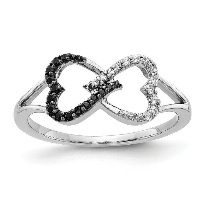 14k White Gold Black and White Diamond Infinity Heart Ring-RM5728-BK-016-WA