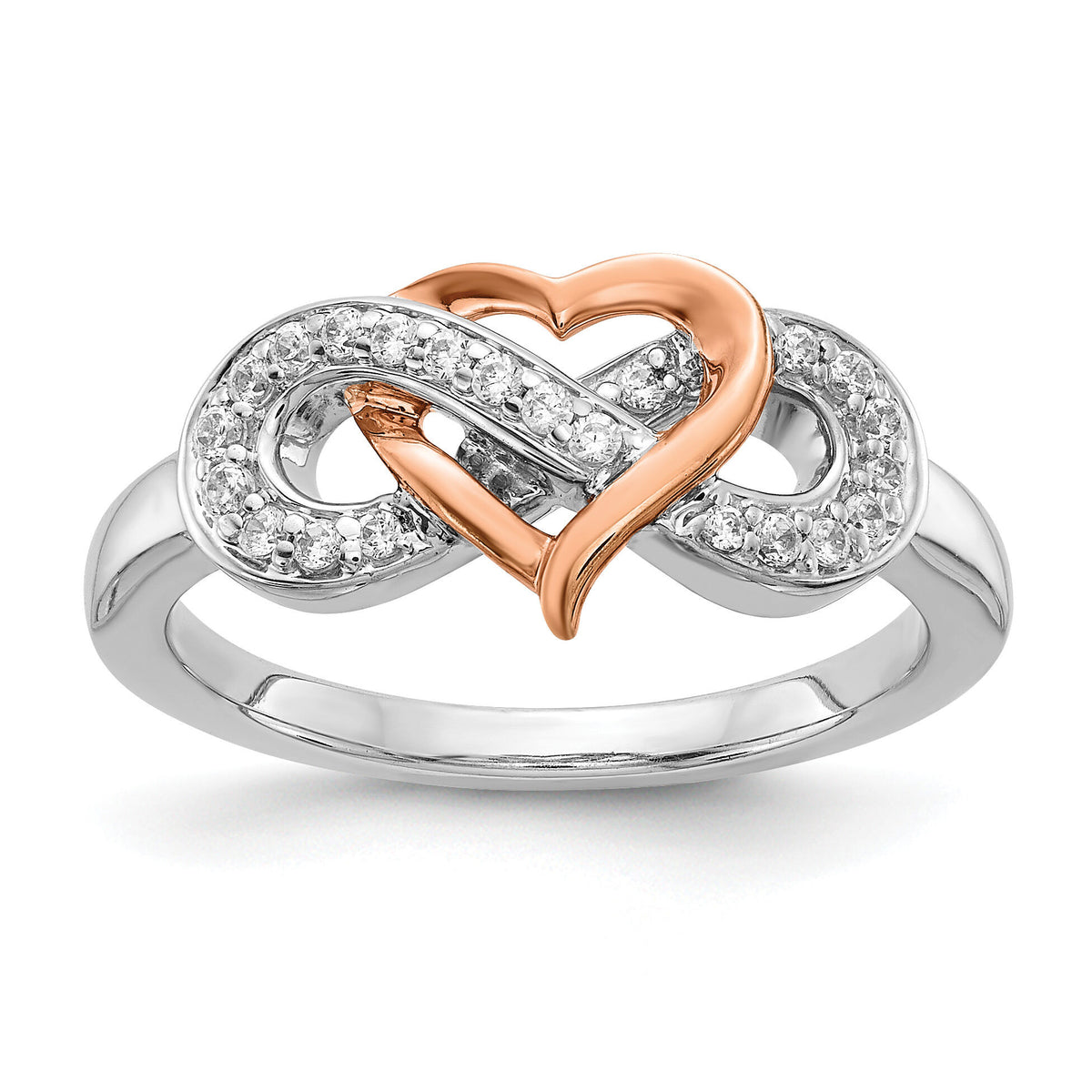 14k Two Tone Diamond Heart Infinity Symbol Ring-RM5732