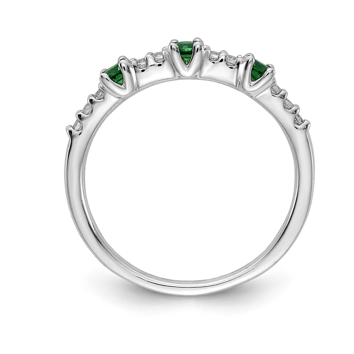 14k White Gold Diamond and Emerald 3-Stone Ring-RM5739