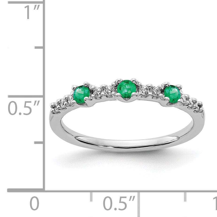 14k White Gold Diamond and Emerald 3-Stone Ring-RM5739