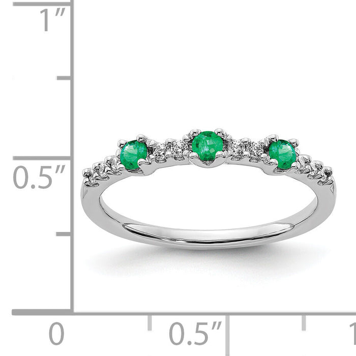 14k White Gold Diamond and Emerald 3-Stone Ring-RM5739