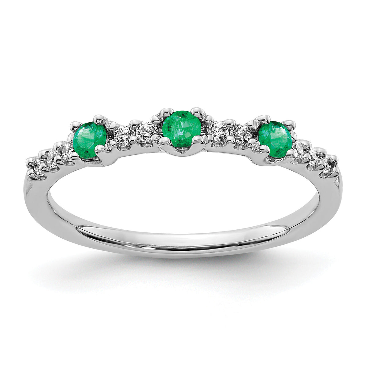 14k White Gold Diamond and Emerald 3-Stone Ring-RM5739