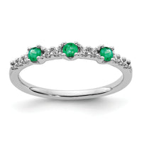 14k White Gold Diamond and Emerald 3-Stone Ring-RM5739
