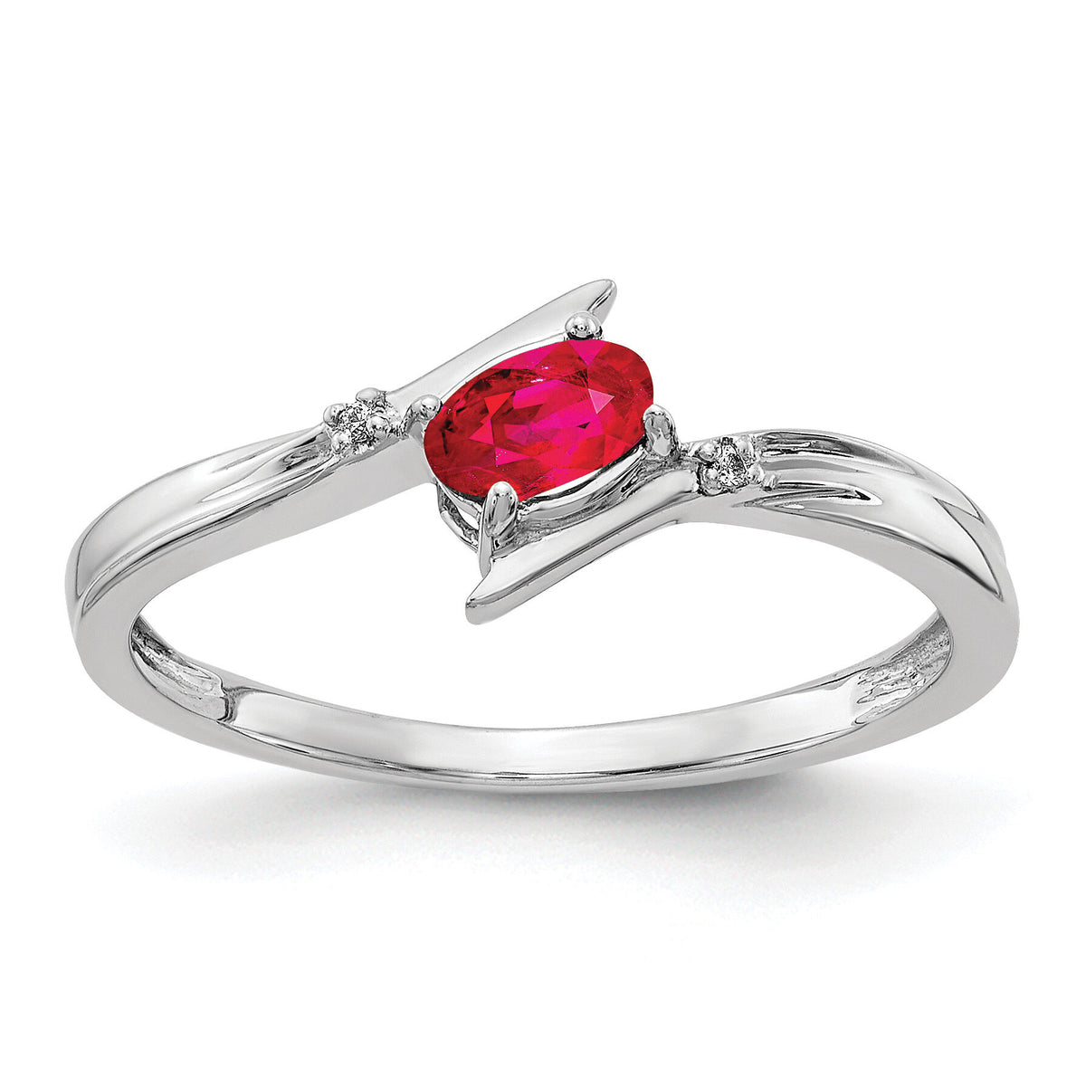 14k White Polished Oval Diamond Ruby Bypass Ring-RM5740