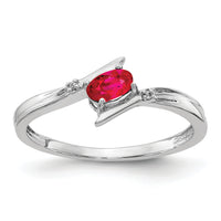 14k White Polished Oval Diamond Ruby Bypass Ring-RM5740