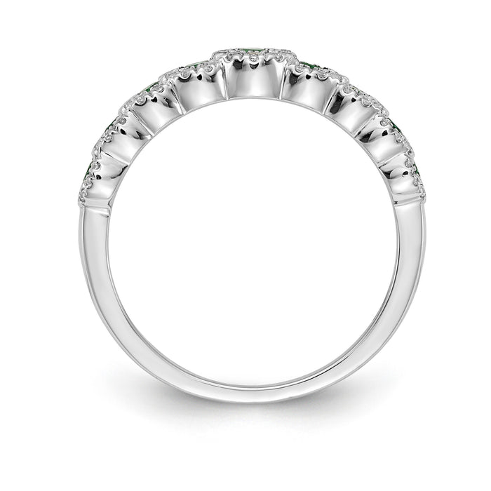 14k White Gold Diamond and Emerald Polished Ring-RM5741
