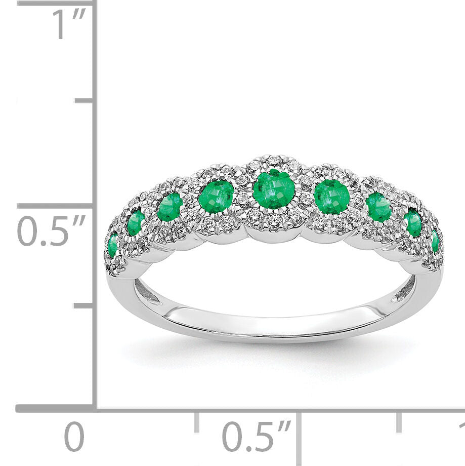 14k White Gold Diamond and Emerald Polished Ring-RM5741