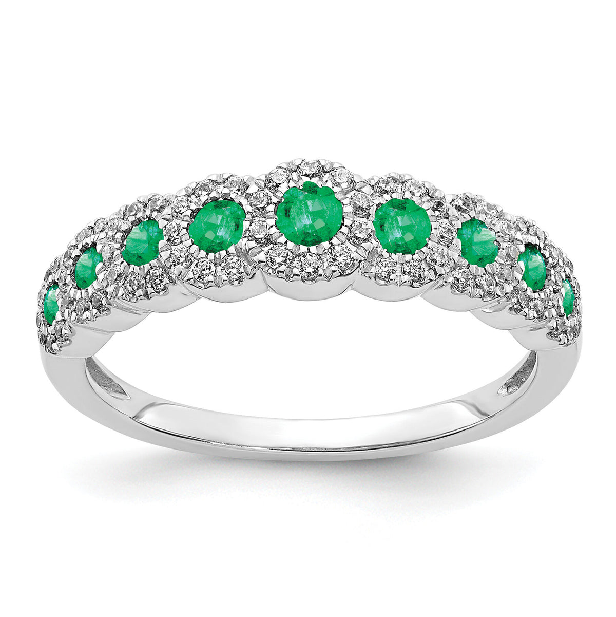 14k White Gold Diamond and Emerald Polished Ring-RM5741
