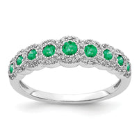 14k White Gold Diamond and Emerald Polished Ring-RM5741