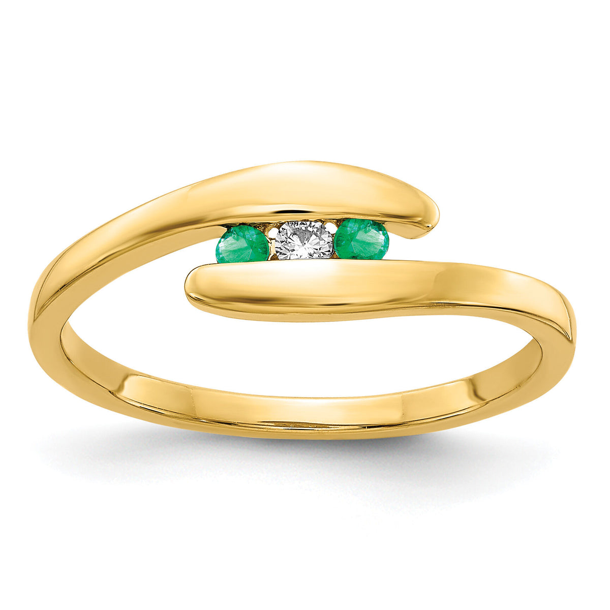14k Emerald and Diamond 3-stone Ring-RM5742