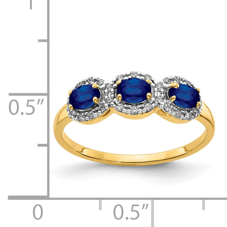 14k Sapphire and Diamond 3-Stone Ring-RM5744