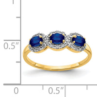 14k Sapphire and Diamond 3-Stone Ring-RM5744