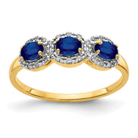 14k Sapphire and Diamond 3-Stone Ring-RM5744