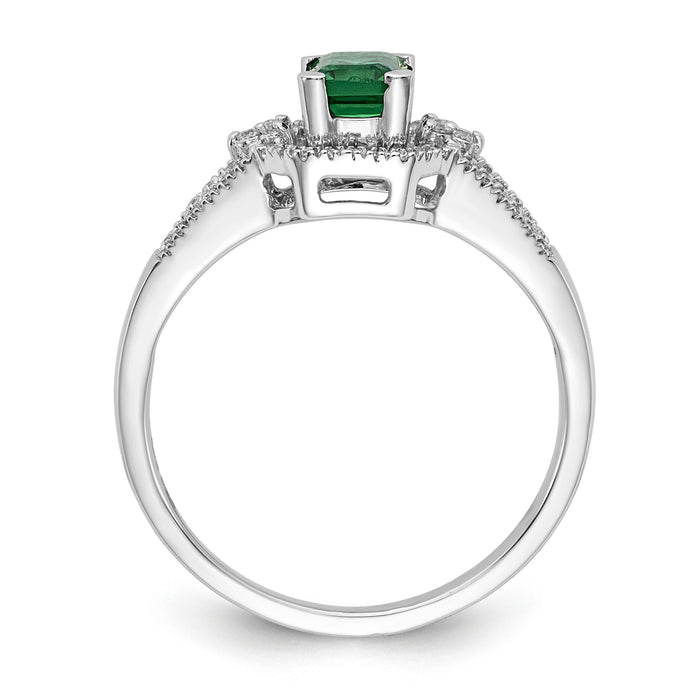 14k White Gold Diamond and Emerald Ring-RM5747