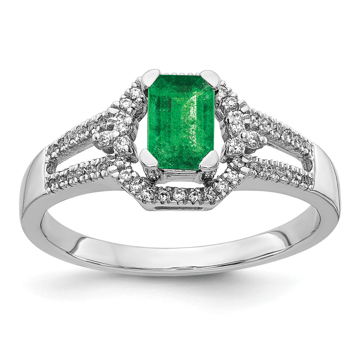 14k White Gold Diamond and Emerald Ring-RM5747
