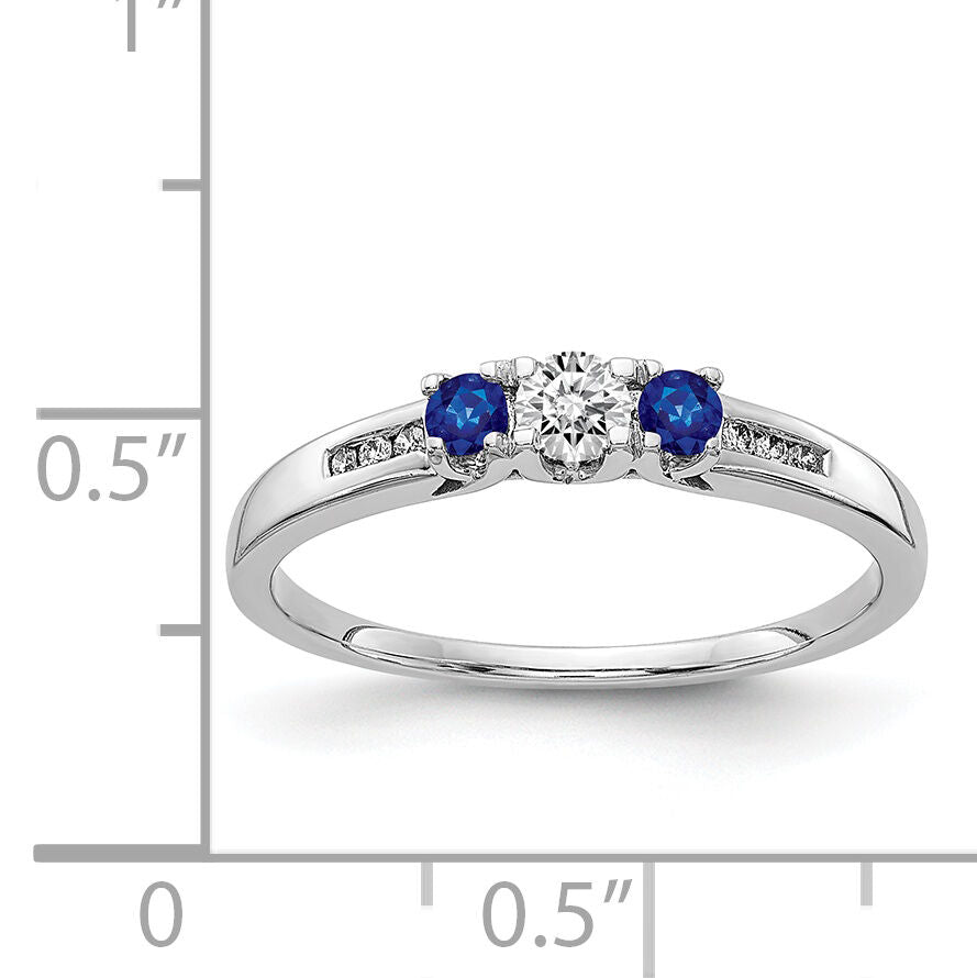 14k White Gold Diamond and Sapphire 3-stone Ring-RM5750
