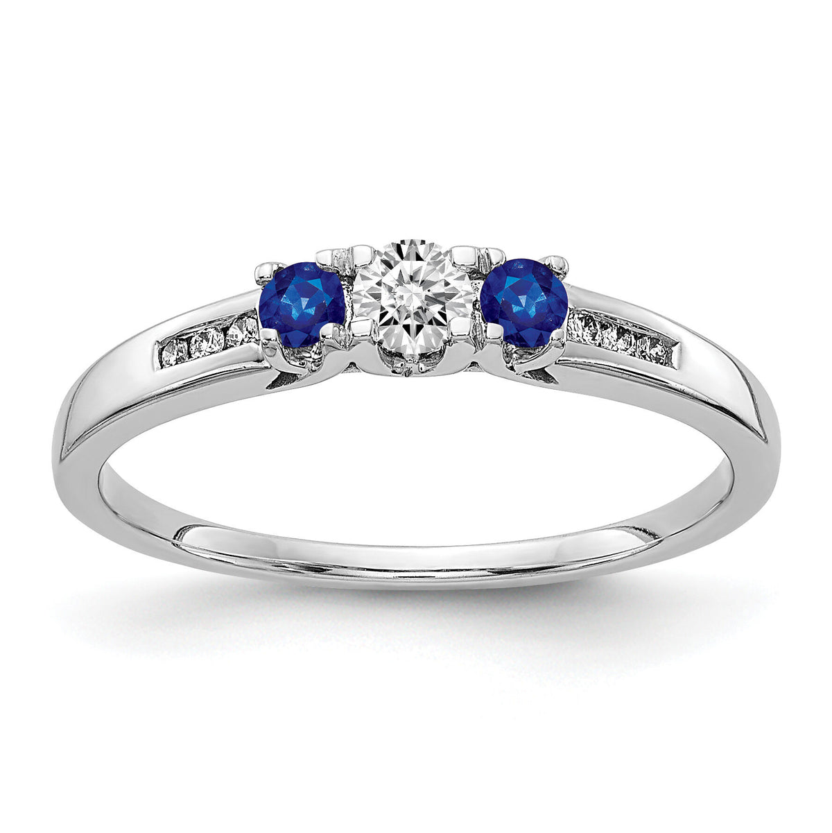 14k White Gold Diamond and Sapphire 3-stone Ring-RM5750