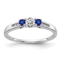 14k White Gold Diamond and Sapphire 3-stone Ring-RM5750