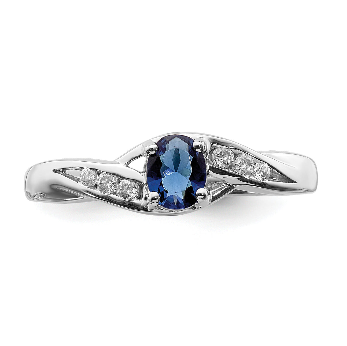 14k White Gold Oval Sapphire Diamond Ring-RM5751