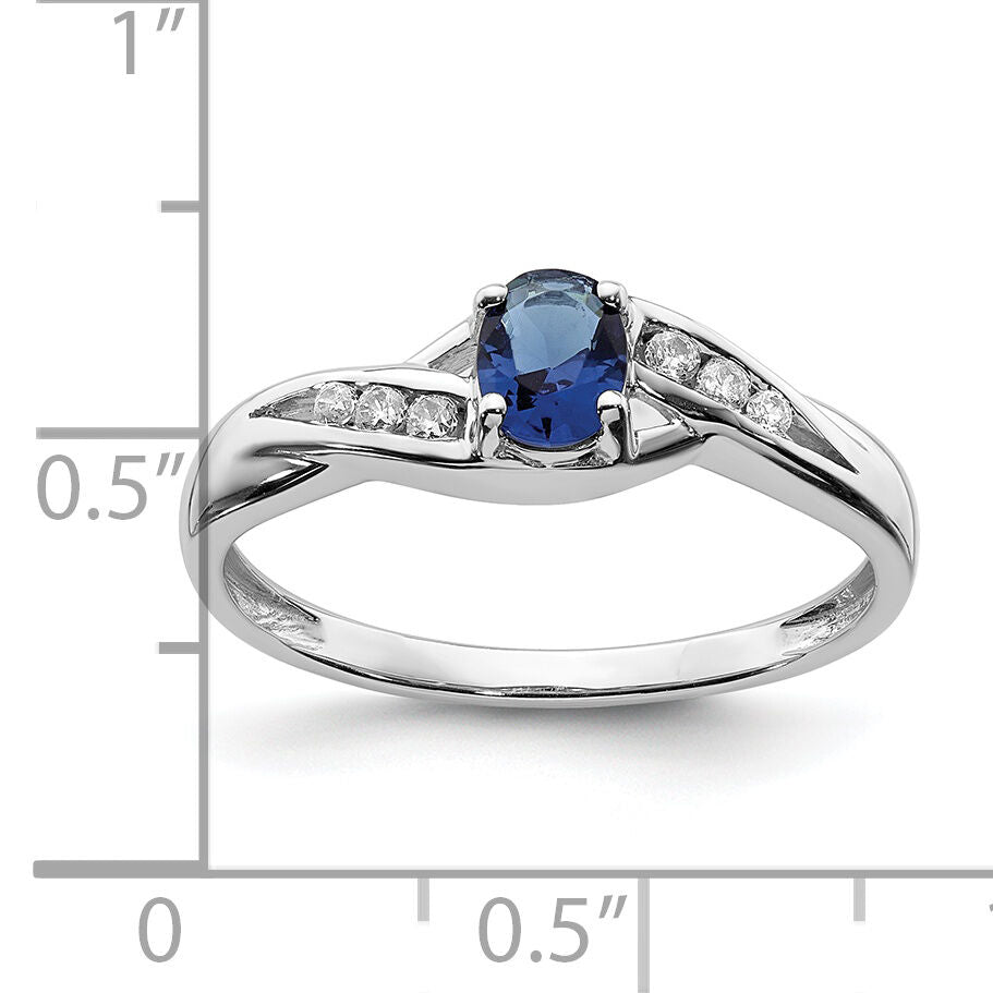 14k White Gold Oval Sapphire Diamond Ring-RM5751