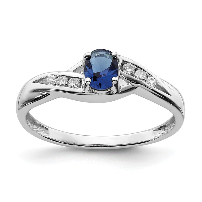 14k White Gold Oval Sapphire Diamond Ring-RM5751