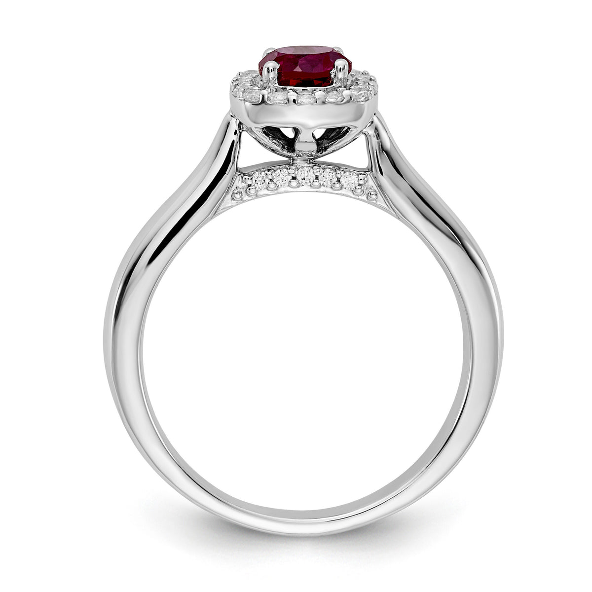 14k White Gold Diamond and Ruby Halo Ring-RM5754