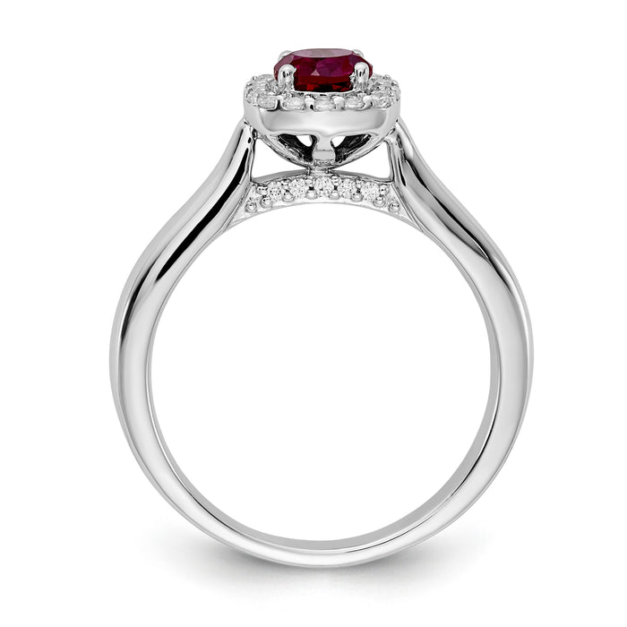 14k White Gold Diamond and Ruby Halo Ring-RM5754