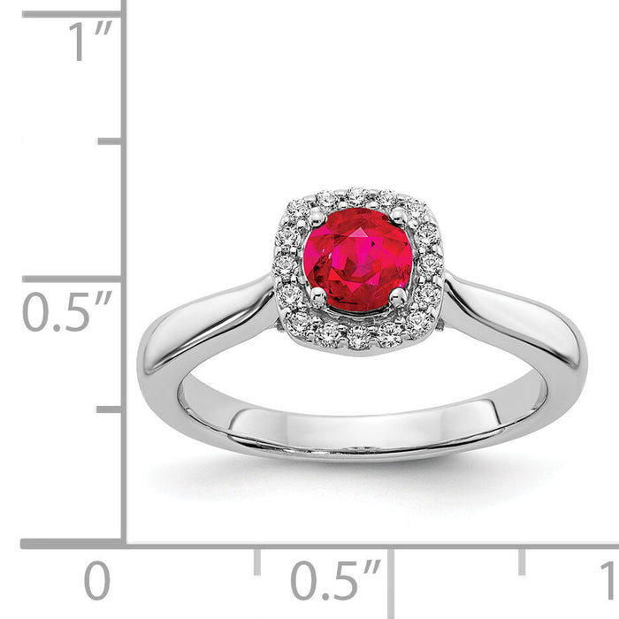 14k White Gold Diamond and Ruby Halo Ring-RM5754