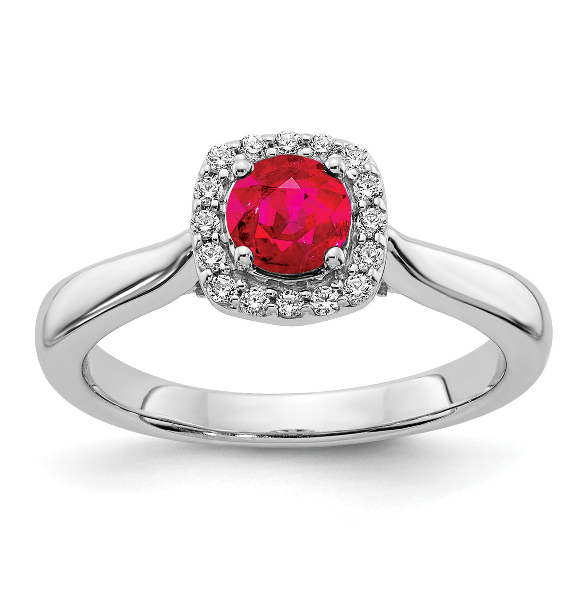 14k White Gold Diamond and Ruby Halo Ring-RM5754