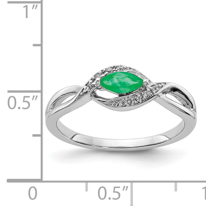 14k White Gold Diamond and Marquise Emerald Ring-RM5755