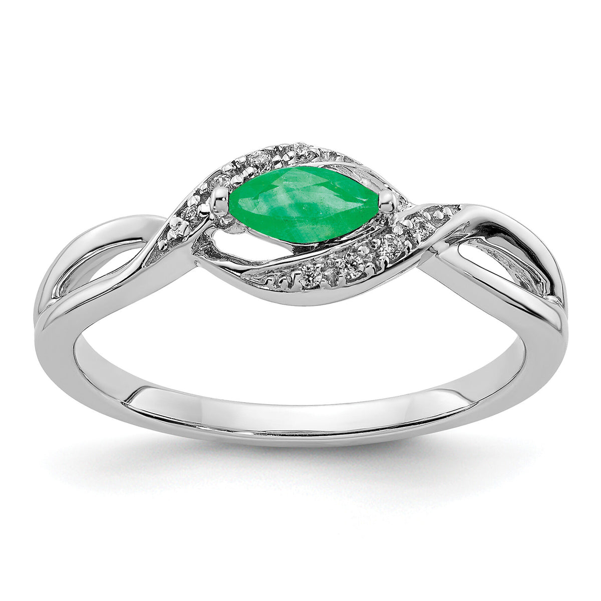 14k White Gold Diamond and Marquise Emerald Ring-RM5755