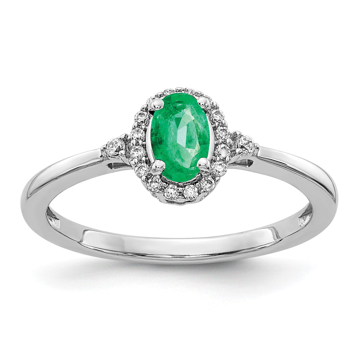 14k White Gold Oval Emerald and Diamond Halo Ring-RM5756