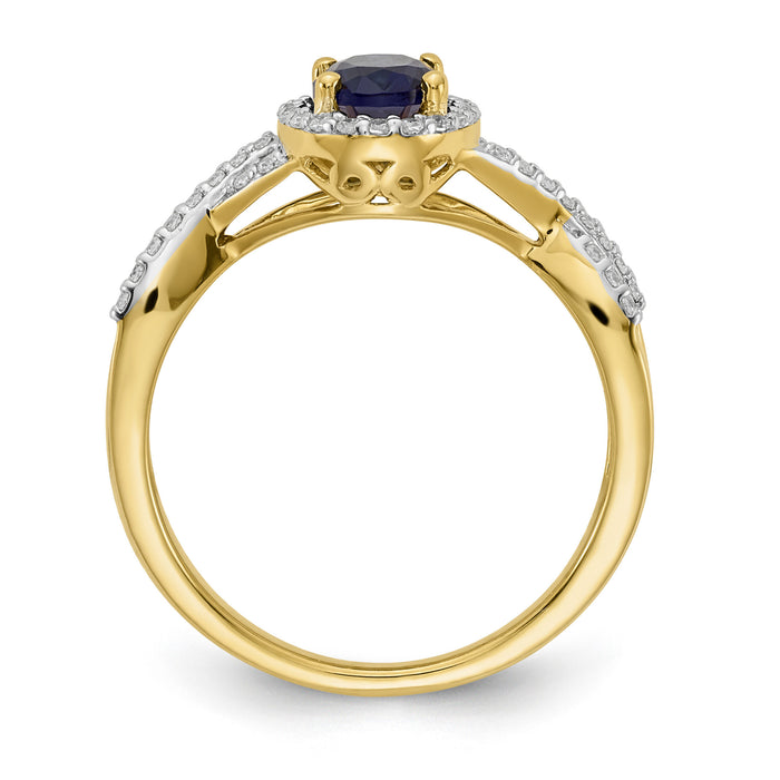 14k Diamond and Sapphire Oval Halo Ring-RM5759