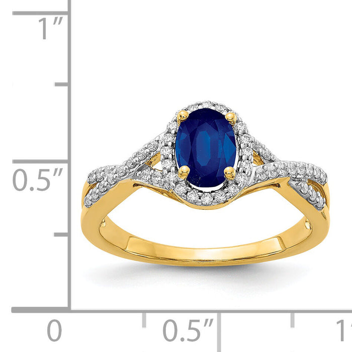14k Diamond and Sapphire Oval Halo Ring-RM5759