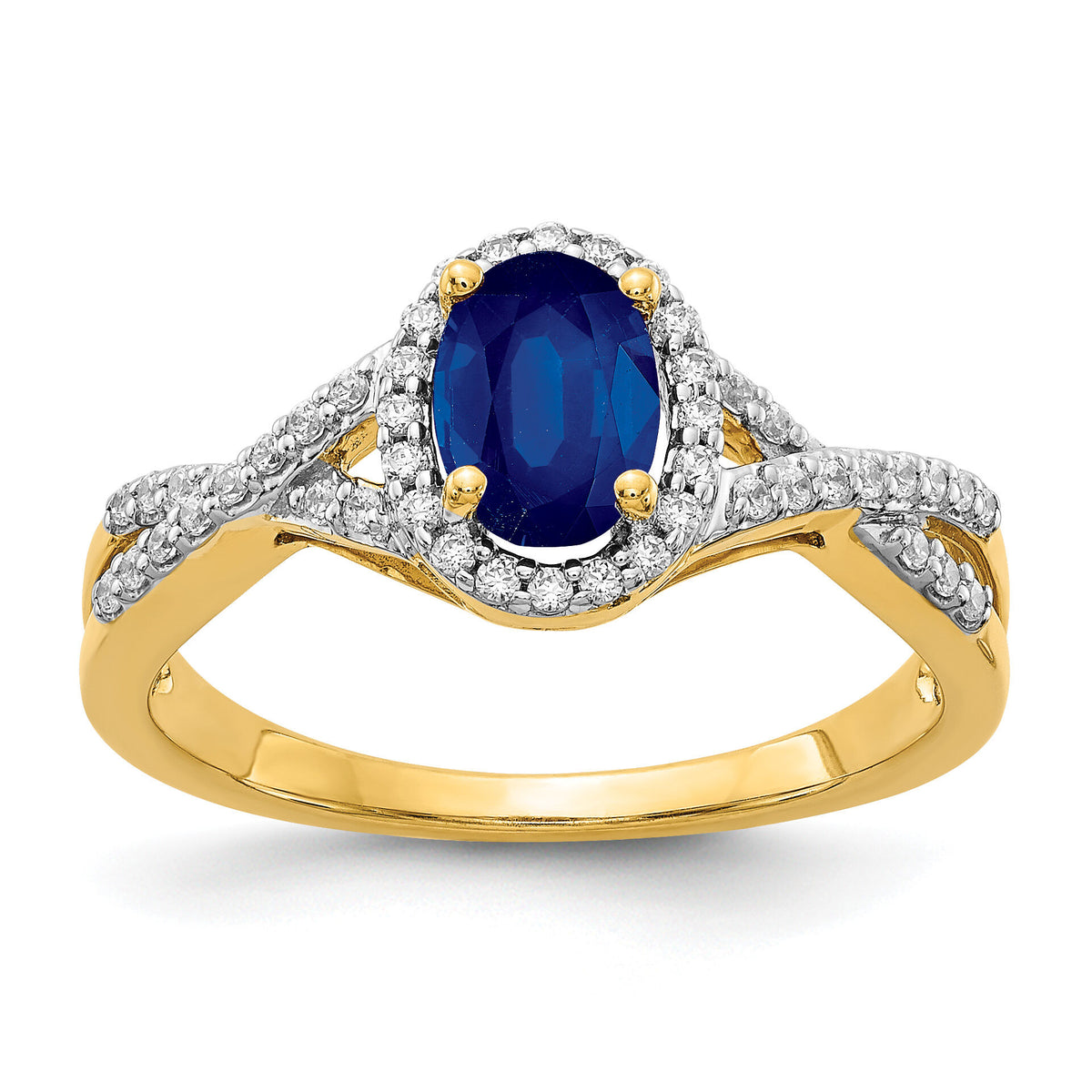 14k Diamond and Sapphire Oval Halo Ring-RM5759