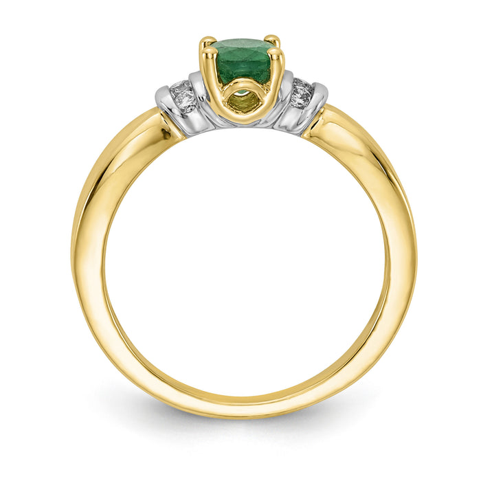 14k with Rhodium Diamond and Oval Emerald Ring-RM5762